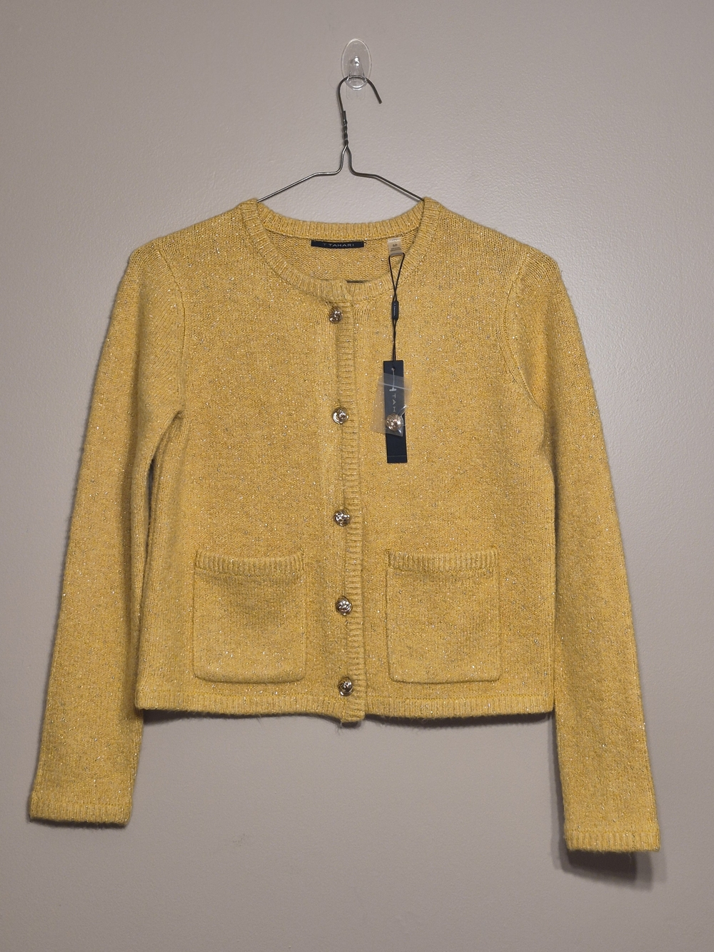 Tahari Yellow Gold Knit Button-Front Cardigan